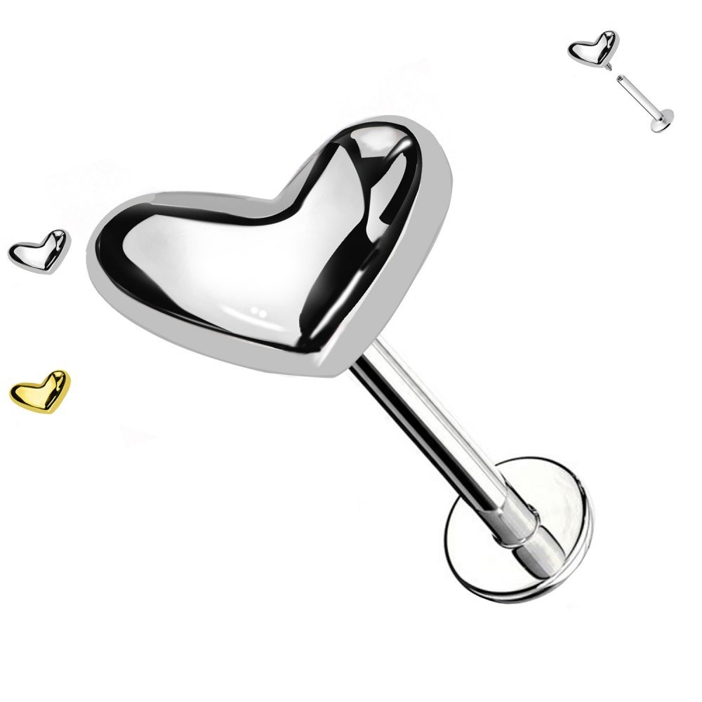 PC-181 Piercing Labret di Cuore con Cristalli e con Filettatura Interna