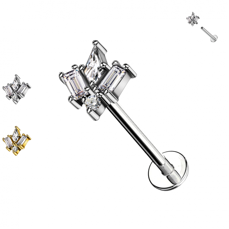 PC-182 Piercing Labret con Design Geometrico e Cristalli con Filettatura Interna