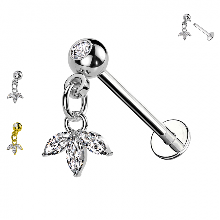 PC-186 Piercing Labret con Ciondolo a Forma di Petali e con Filettatura Interna