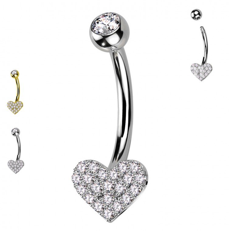 PD-257 Piercing Banana Ombelico con Cristalli a Forma di Cuore