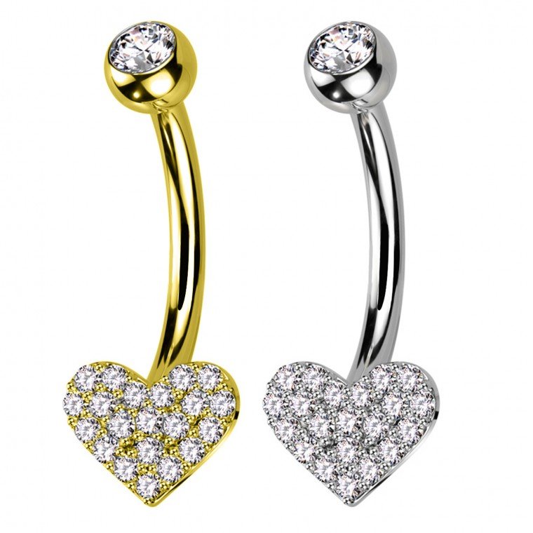 PD-257 Piercing Banana Ombelico con Cristalli a Forma di Cuore