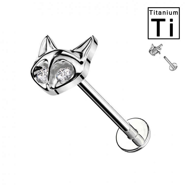 PWC-031 Piercing Labret in Titanium with Spilla a Forma di Volpe