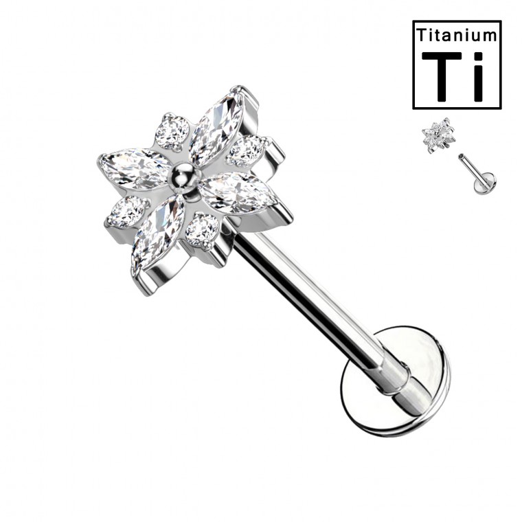PWC-033 Flower Piercing in Titanium with Crystals and Internal Threading