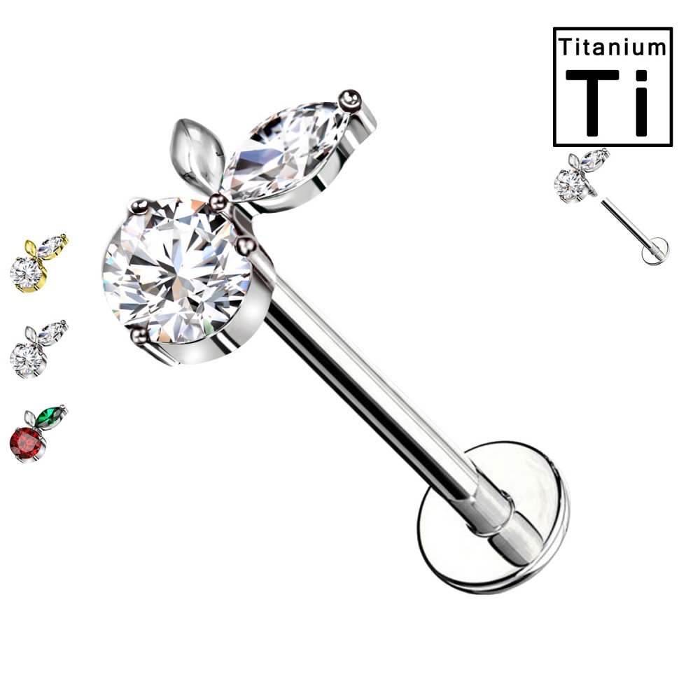 PWC-046 Piercing Labret in Titanio con Cristallo a Forma di Carota e con Filettatura Interna