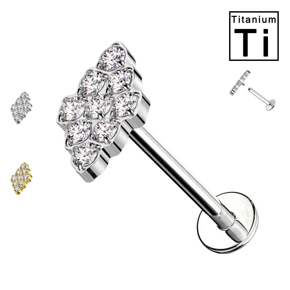 PWC-048 Piercing Labret in Titanio con Cristalli e con Filettatura Interna