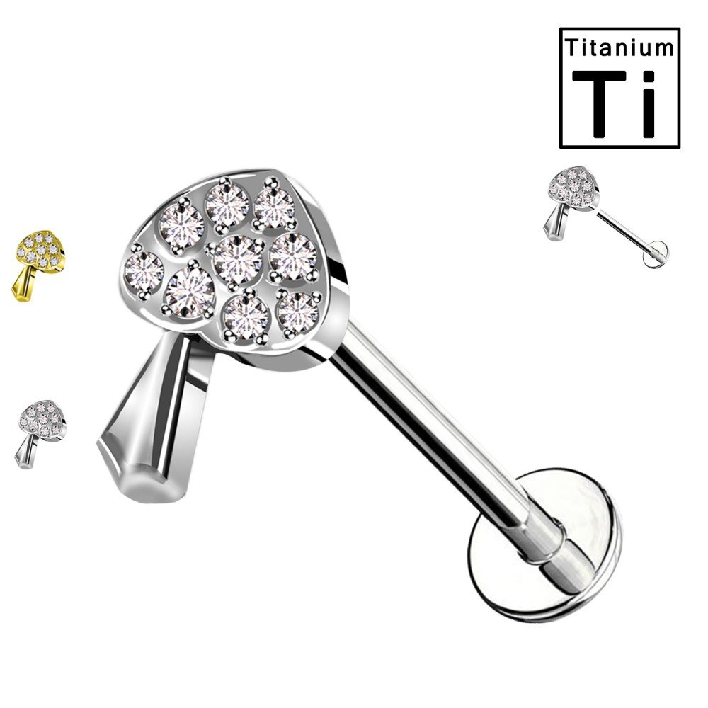 PWC-054 Piercing Labret in Titanio a forma di fungo con cristalli  e con Filettatura Interna