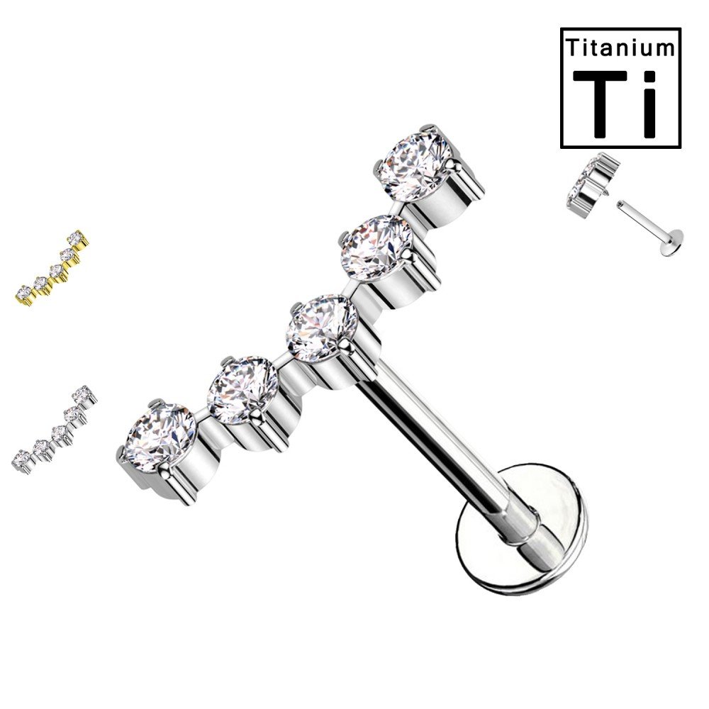 PWC-063 Titanium Five Crystals Internally Threaded Labret Piercing