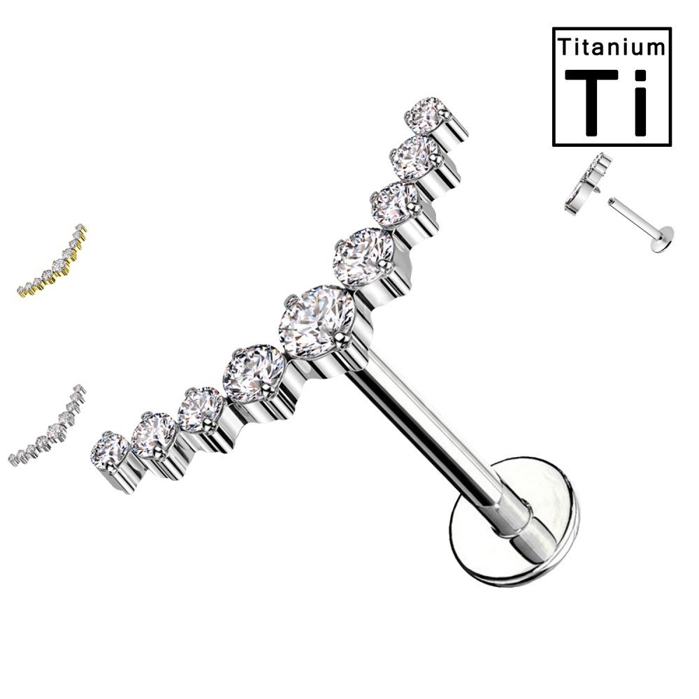 PWC-064 Piercing Labret in Titanio con Nove Cristalli e con Filettatura Interna