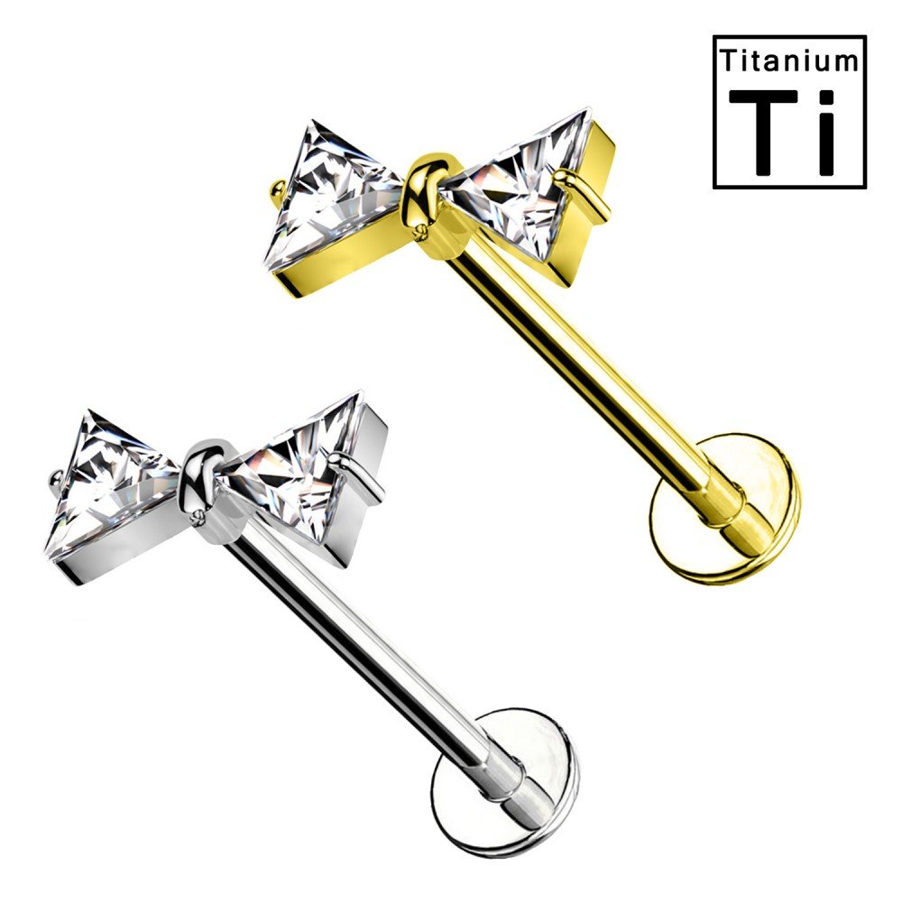 PWC-168 Piercing Labret in Titanio con Cristalli a Forma di Fiocco