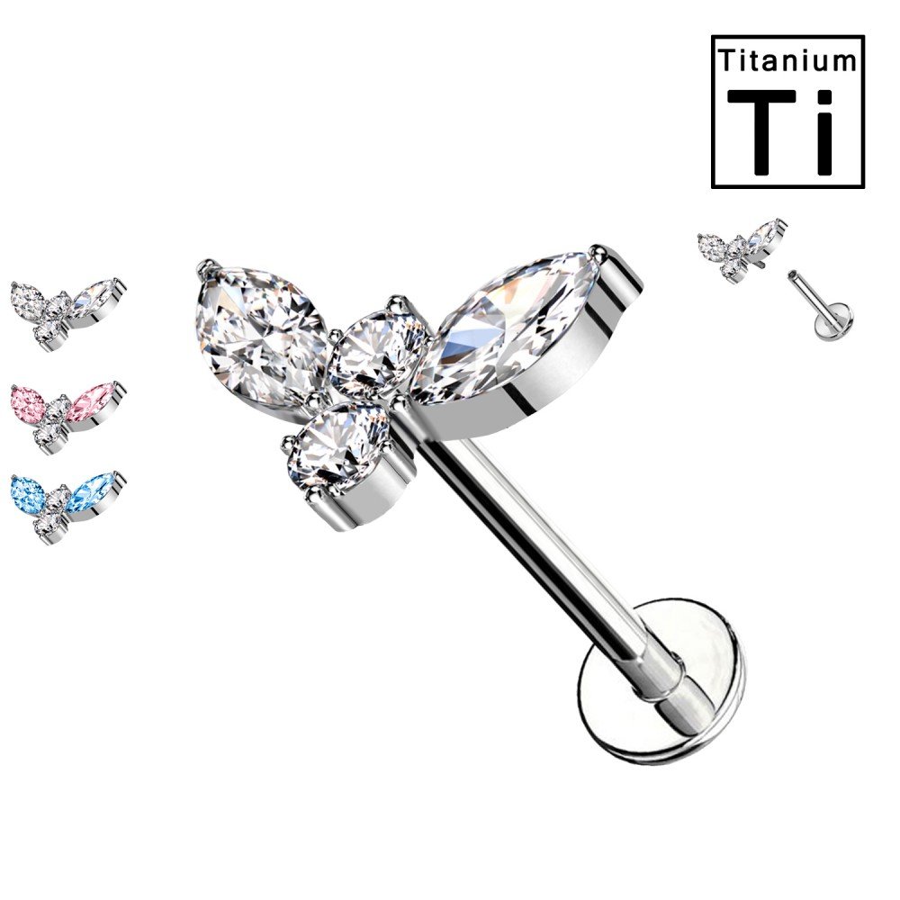 PWC-178 Piercing Labret in Titanio a forma di uccello con cristalli e con Filettatura Interna