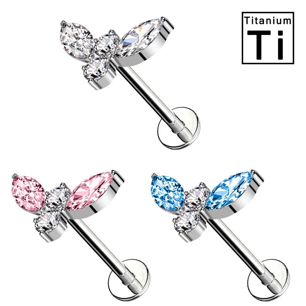 PWC-178 Bird-shaped Titanium Labret Piercing with crystals and Internal Threading