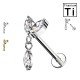 PWC-181 Piercing Labret in Titanio a forma di foglie con pendente e cristalli bianchi e con Filettatura Interna