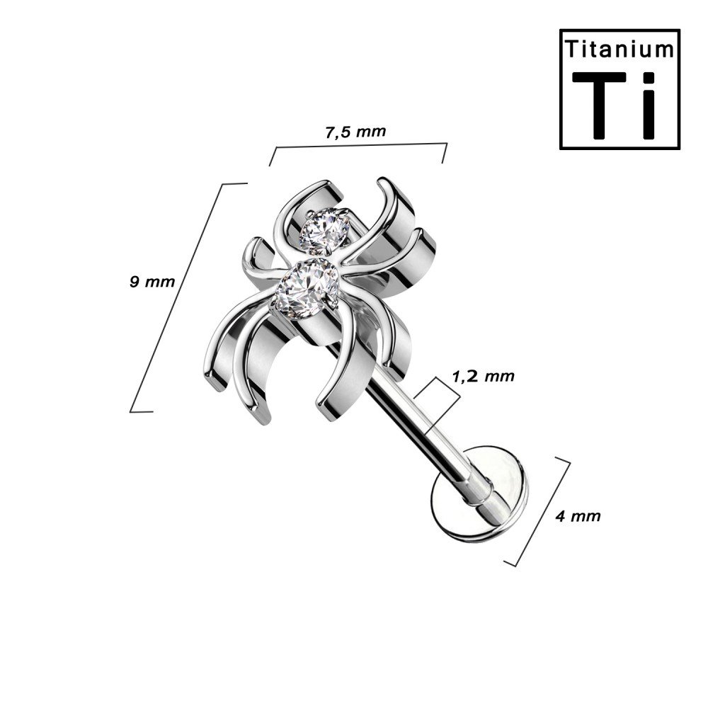 PWC-183 Piercing Labret in Titanio a forma di piccolo ragno con cristalli colorati. e con Filettatura Interna