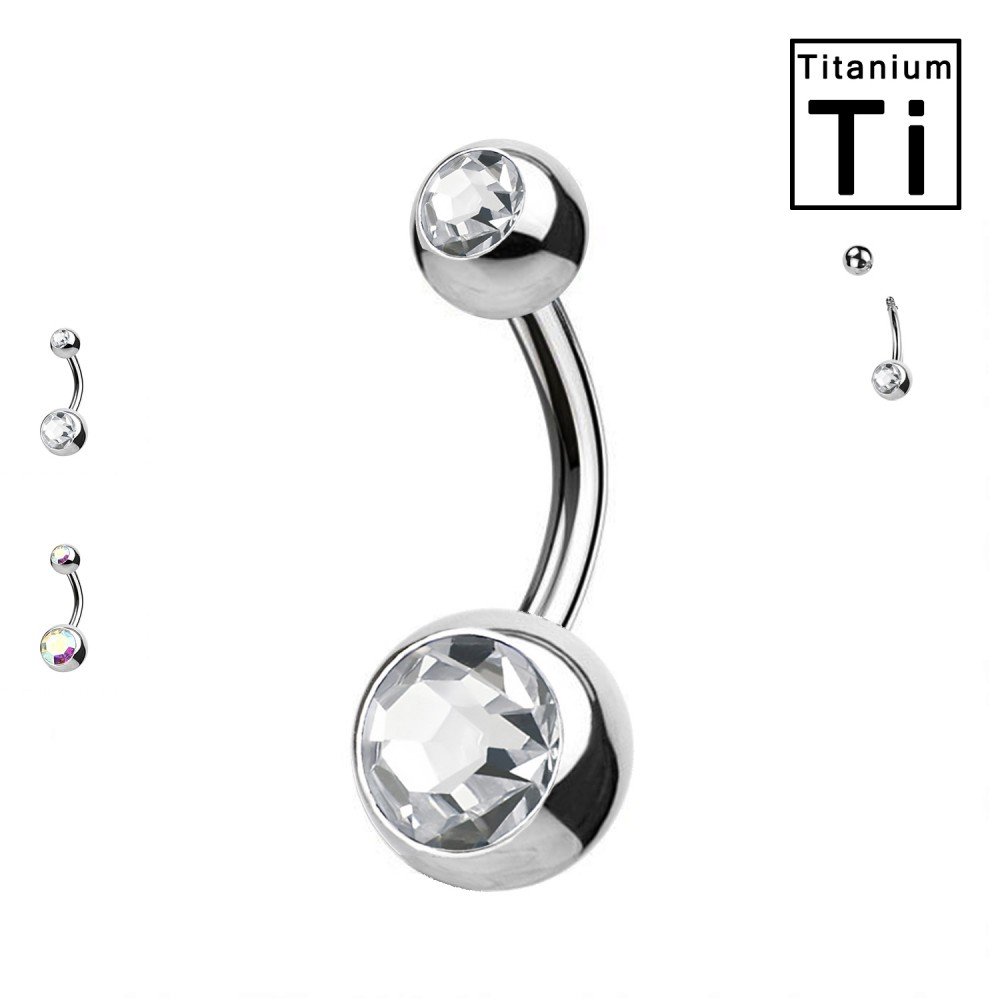 PWD-008 Piercing Ombelico con doppi Cristalli in Titanio