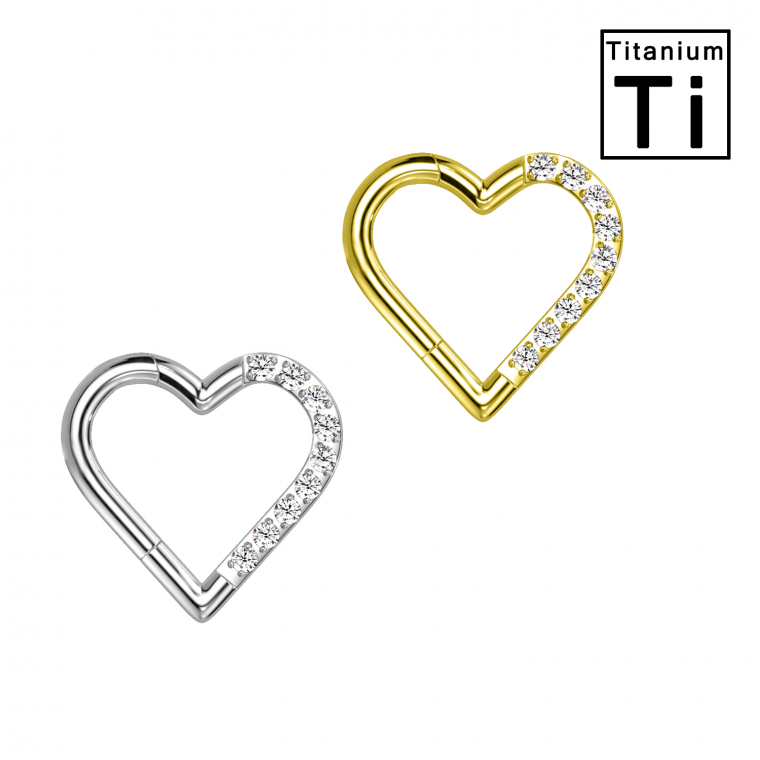 PWY-120R Piercing Cerchio Clicker in Titanio a forma di cuore con cristalli  su Destra