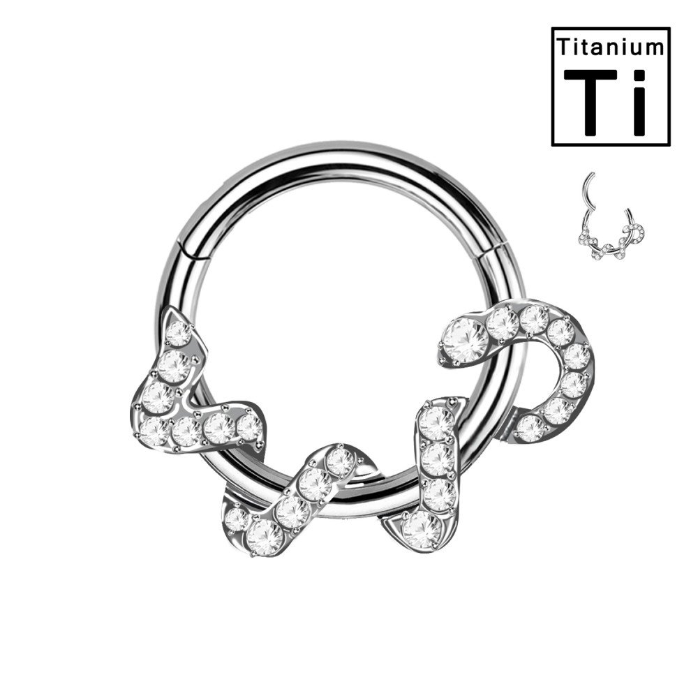 PWY-123 Piercing Cerchio Clicker in Titanio con Serpente Intrecciato e Cristalli