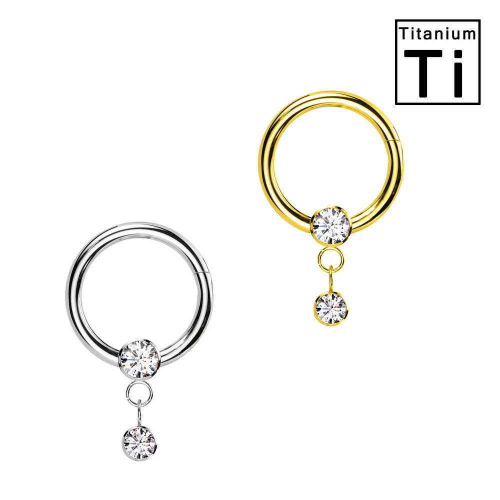 PWY-124 Clicker Hoop Piercing in Titanium with pendant and crystals