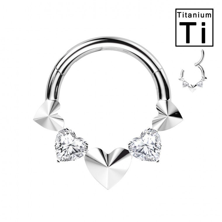 PWY-131 Piercing Cerchio Clicker in Titanio con Cuore e Cristalli 